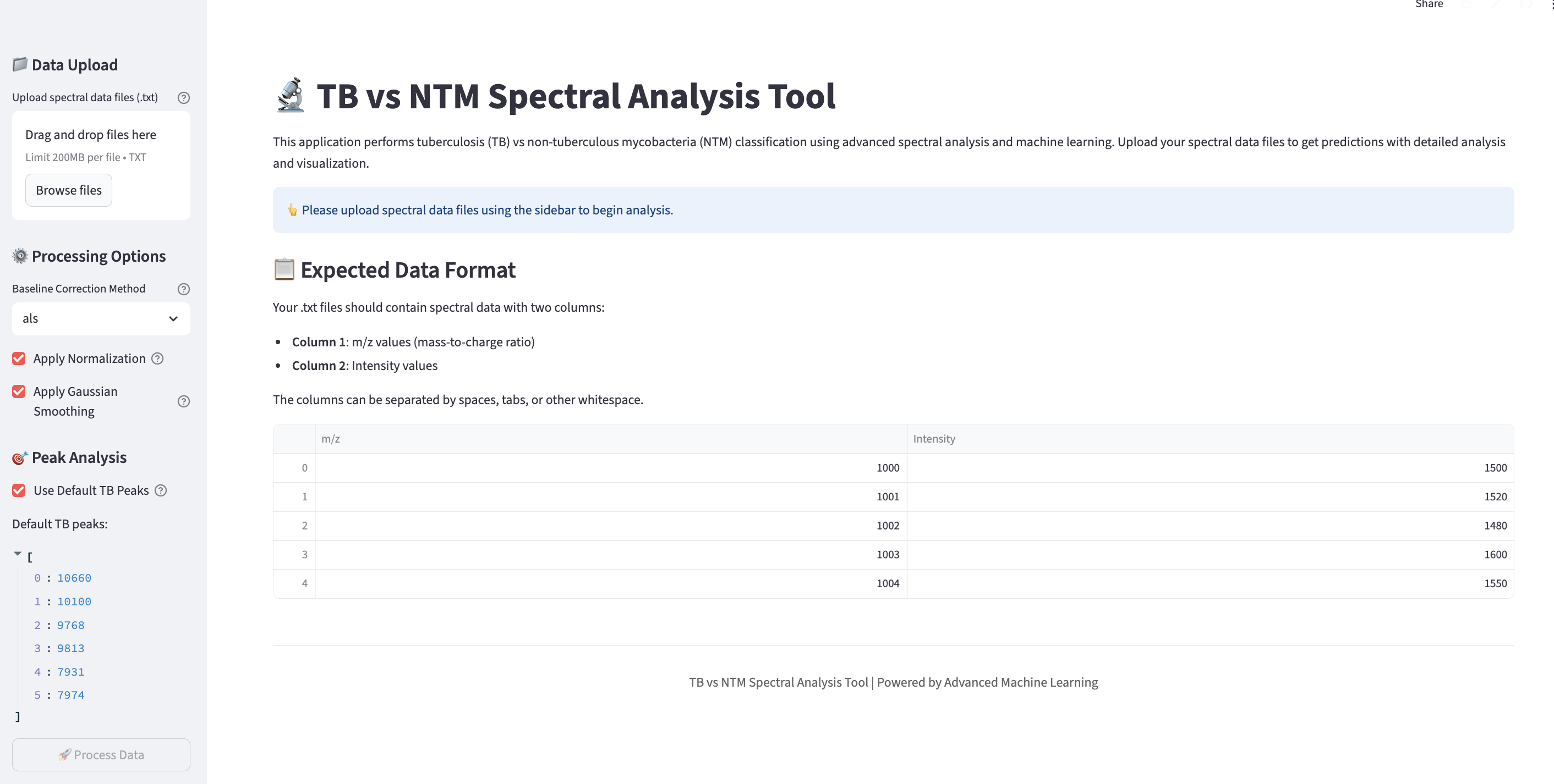 TB vs NTM Spectral Analysis Tool UI